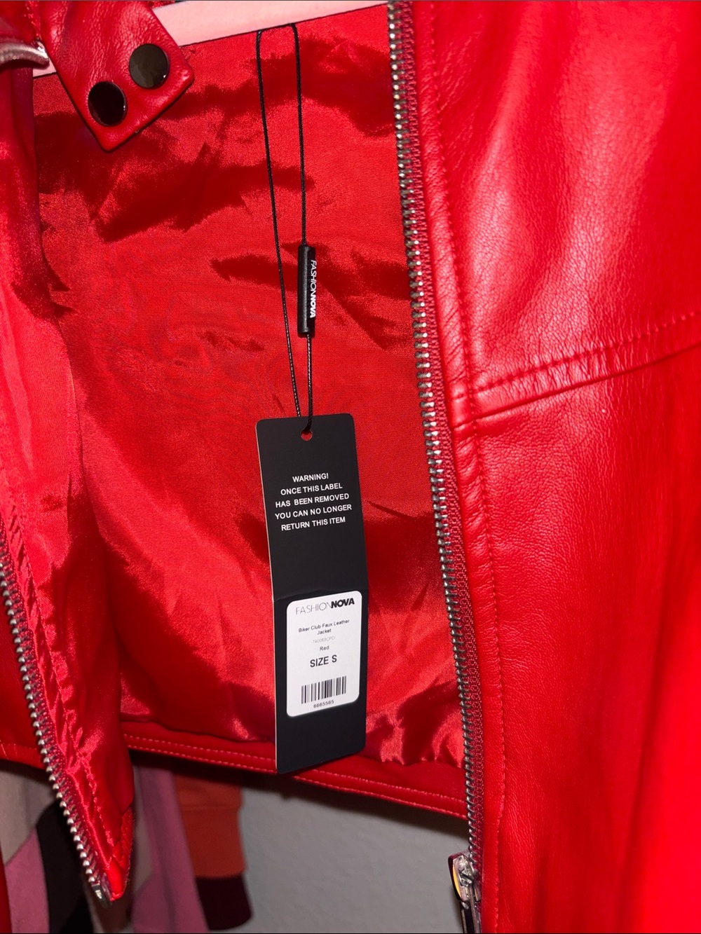Red Cropped Biker Faux Leather Jacket - Women - Picture 3 of 3